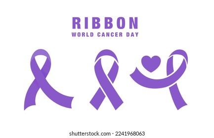 Purple awareness ribbon isolated on white background. Collection of ribbon for world cancer day 