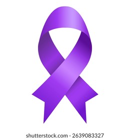 Purple awareness ribbon symbol, representing Alzheimer, epilepsy, pancreatic cancer, domestic violence, and lupus awareness campaign, vector illustration