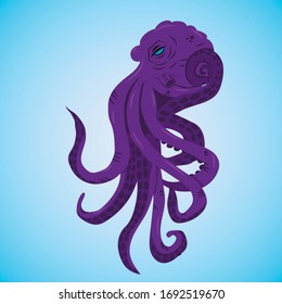 Purple awesome octopus on a blue background