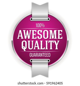 Purple awesome quality badge / button with silver border and ribbon