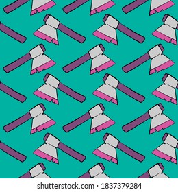 Purple axe ,seamless pattern on cyan background.