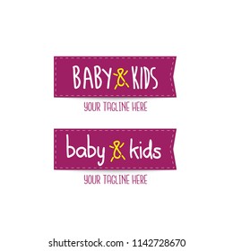 Purple Baby & Kids colourful fun vector logo template tag style, logo for business, pre-educational, baby care and industrial