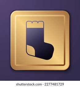 Purple Baby socks clothes icon isolated on purple background. Gold square button. Vector