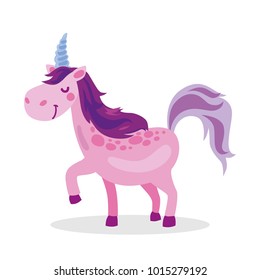 Purple baby unicorn fantasy violet cute cartoon character object icon isolated on white background,vector illustration.