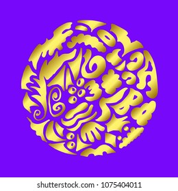 Purple background with abstract gold pattern to decorate Notepad cover, box, package, label. Vector illustration.