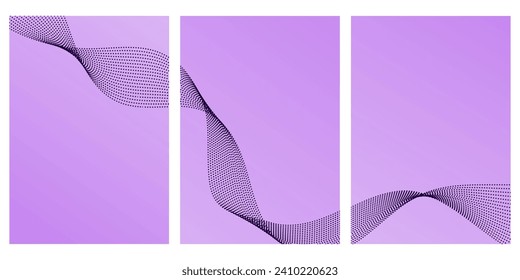 
Purple background with abstract linear wave. Set of posters in a dynamic style.