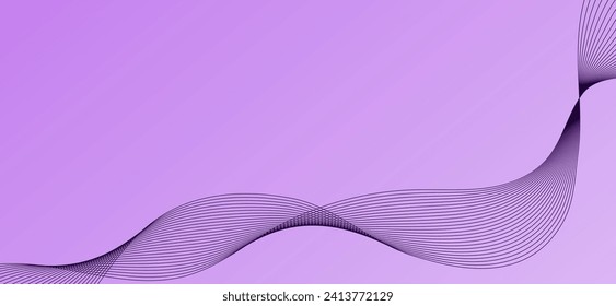 Purple background with abstract linear wave. Banner with minimalistic elegant design