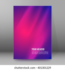 Purple background advertising brochure design elements. Blurry light glowing graphic form for elegant flyer. Vector illustration EPS 10 for booklet layout, wellness leaflet, newsletters