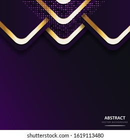 Purple background banner. Gold lines are angular and light purple with empty space design. Creative vector template