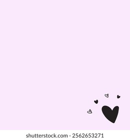 Purple background with black heart. Design for valentine's day or wedding day. Hand drawn illustration.