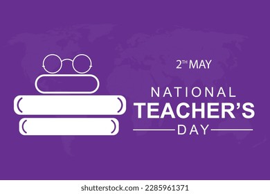 Purple background with a book and a picture of a book with the words national teachers day on it.