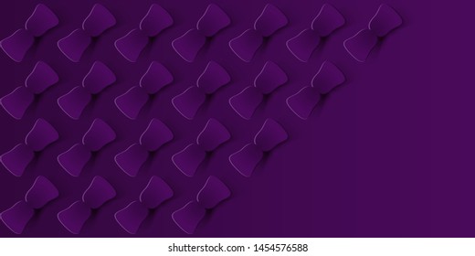 Purple background with bows arranged diagonally. Banner, card, brochure. Vector illustration in paper cut style. 