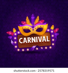 Purple background carnival banner design template vector. Carnival Mask vector