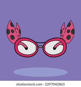 A purple background with a cartoon image of a ladybug glasses