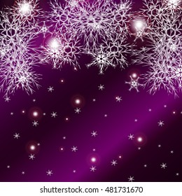 purple background for a Christmas card with falling snowflakes. vector illustration. graphic arts and design. a series of images for the new year and Christmas