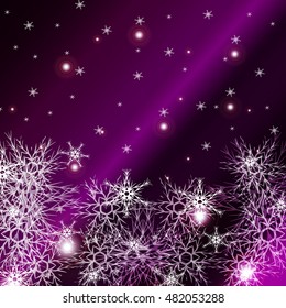 purple background for a Christmas card with falling snowflakes. vector illustration. graphic arts and design. a series of images for the new year and Christmas
