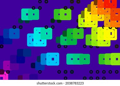 Purple background with colorful square particles. Simple web design. Vector illustration.