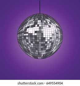 Purple background of disco. A glittering pattern with a disco ball. Vector illustration.