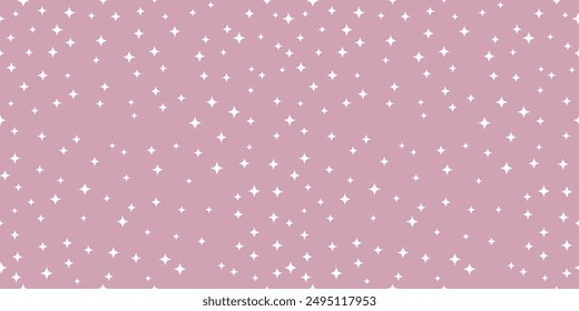 Purple background dotted with stars. Vector pattern of small four-pointed white stars.