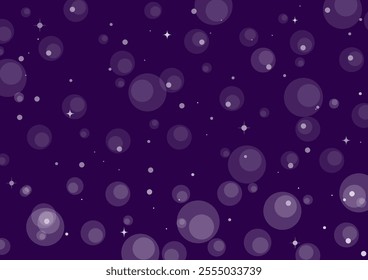 Purple background with falling snow and stars. Abstract vector illustration for presentation, poster, card. Copy space.