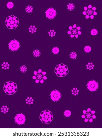 Un fondo púrpura con varios diseños florales rosados, comúnmente utilizados en patrones de tela o Fondo de pantalla