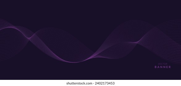 Purple background with flowing wave lines. Futuristic technology concept. Vector illustration