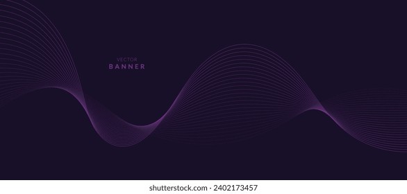 Purple background with flowing wave lines. Futuristic technology concept. Vector illustration