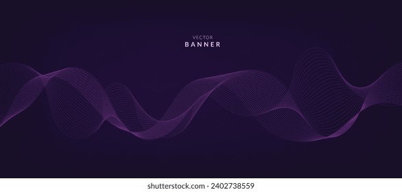 Purple background with flowing wave lines. Futuristic technology concept. Vector illustration