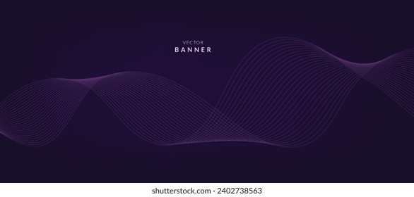 Purple background with flowing wave lines. Futuristic technology concept. Vector illustration