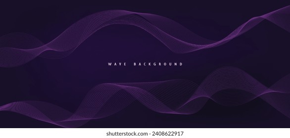 Purple background with flowing wave lines. Futuristic technology concept. Vector illustration
