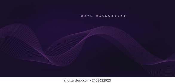 Purple background with flowing wave lines. Futuristic technology concept. Vector illustration