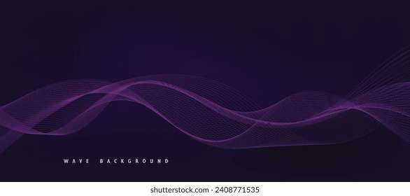 Purple background with flowing wave lines. Futuristic technology concept. Vector illustration