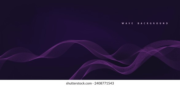 Purple background with flowing wave lines. Futuristic technology concept. Vector illustration
