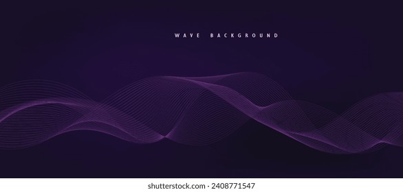 Purple background with flowing wave lines. Futuristic technology concept. Vector illustration