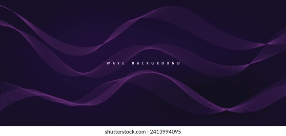 Purple background with flowing wave lines. Futuristic technology concept. Vector illustration