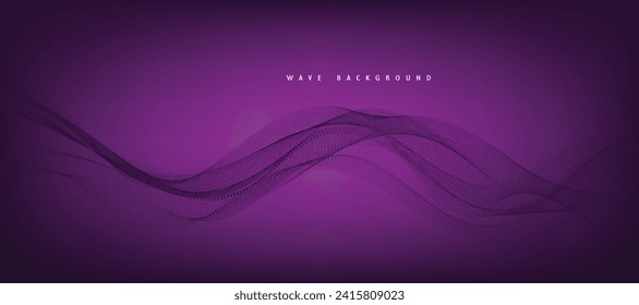 Purple background with flowing wave lines. Futuristic technology concept. Vector illustration