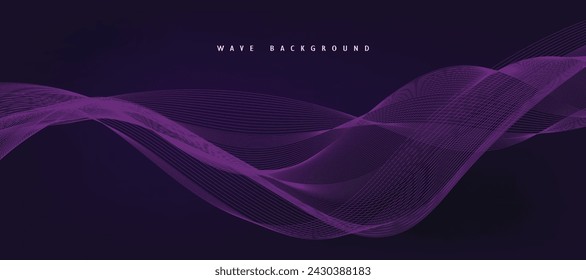 Purple background with flowing wave lines. Futuristic technology concept. Vector illustration
