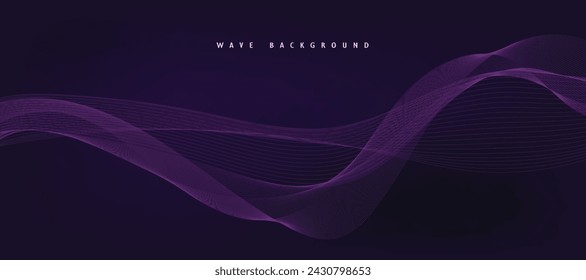 Purple background with flowing wave lines. Futuristic technology concept. Vector illustration