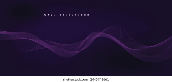 Fondo púrpura con líneas onduladas que fluyen. Concepto de tecnología futurista. Ilustración vectorial
