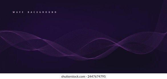 Fondo púrpura con líneas onduladas que fluyen. Concepto de tecnología futurista. Ilustración vectorial