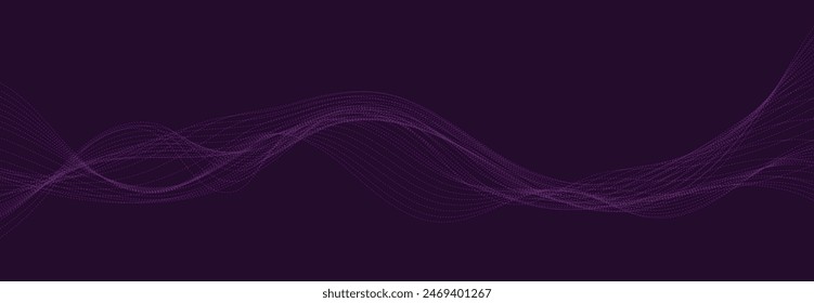Fondo púrpura con líneas onduladas que fluyen. Concepto de tecnología futurista. Ilustración vectorial