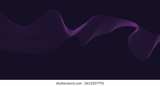 Purple background with flowing wave lines. Futuristic technology concept. Vector illustration