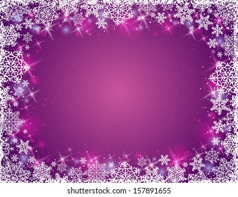 purple background with  frame of snowflakes, vector illustration