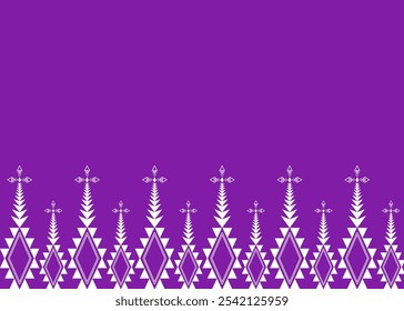 Purple Background with Geometric Tribal Diamond Borders and Ascending Triangular Motifs