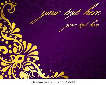 Purple background with gold filigree, horizontal (EPS10); JPG version also available