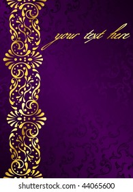 Purple background with a gold filigree margin(EPS10); JPG version also available