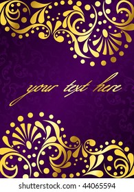 Purple Background With Gold Filigree, Vertical (EPS10); JPG Version Also Available