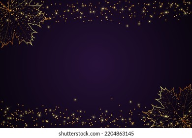 Purple background with golden leaves and sparkles