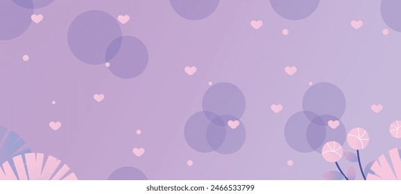 A purple background with hearts and flowers