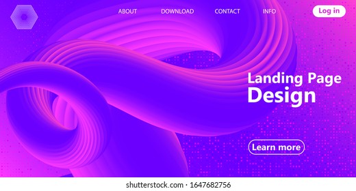 Purple background. Landing page. Fluid shape. Abstract flow. Trendy poster. Colorful futuristic gradient. Geometric background. 3d fluid banner.
